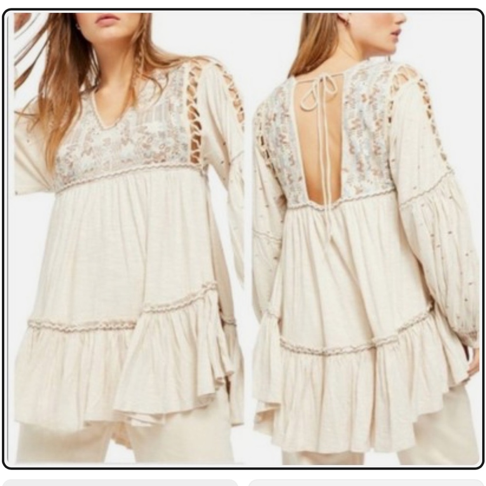 Free People Much Love Salt Embroidered Tunic